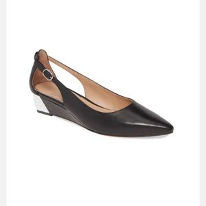 Leather wedge pump heel